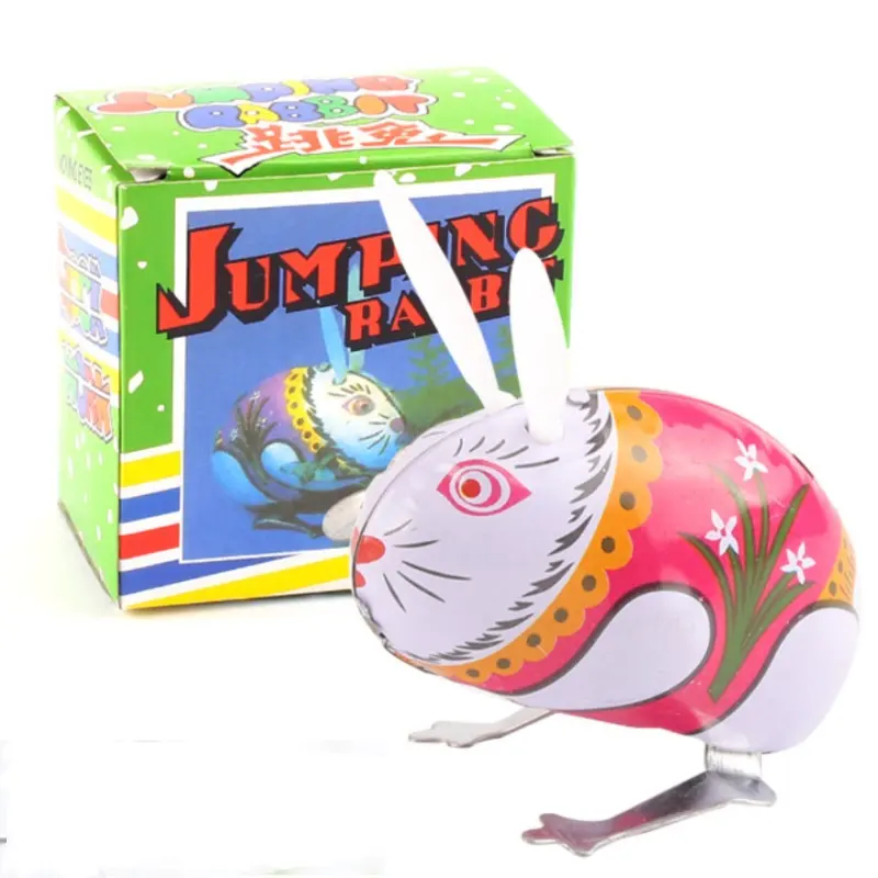 Винтажные оловянные игрушки милая жесть заводные игрушки Кролик прыгающий животный игрушка коллекционное ремесло