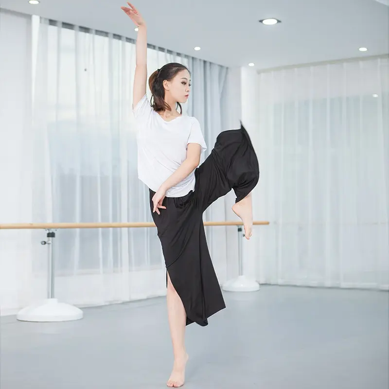Брюки для современных танцев, тренировочные удобные мешковатые широкие брюки с разрезом для классических танцев, для женщин