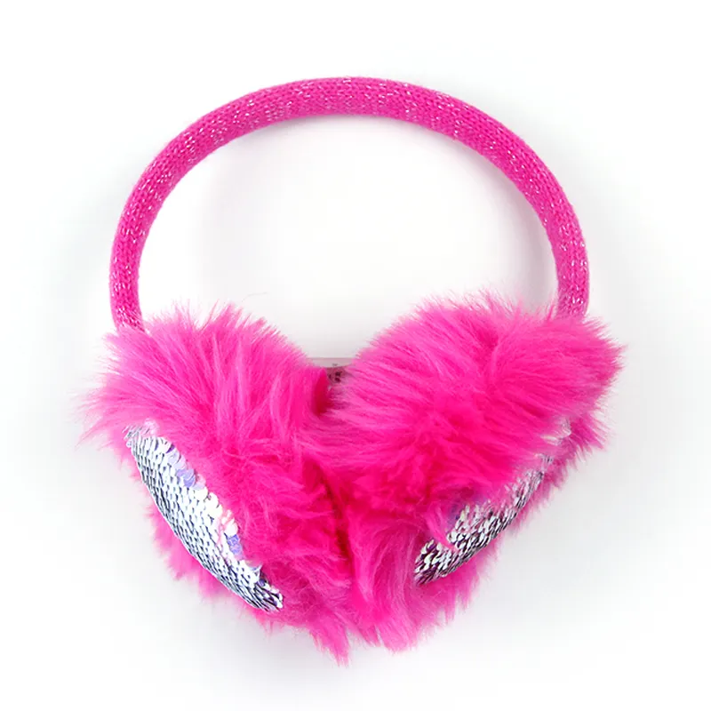 Custom Winter Warm Fur Ear Warmer Covers Ear Muffs with Shiny Spangly Sequins