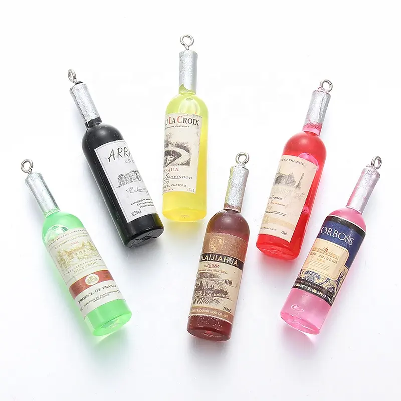 Mixed Color Wine Bottle Charms Pendants For Necklace Bracelet DIY Jewelry Making 12*52mm