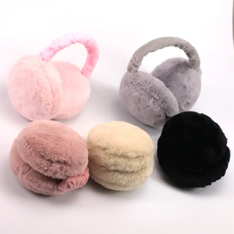 2022 Wholesale winter cute hamburger folding female warm earmuffs extra large plush faux fur ear muffs