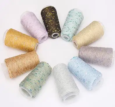 50G Gold Silver Thread Crochet Yarn Soft Dyed Rainbow Thread for Knitting Garment