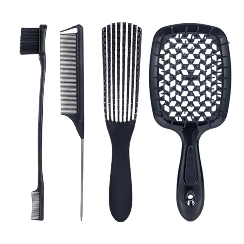 Wholesale Salon Hollow Grid Massage Hair Design Rat Tail Bristle Edge Curly Hair Brush Detangling Hair Brush Set