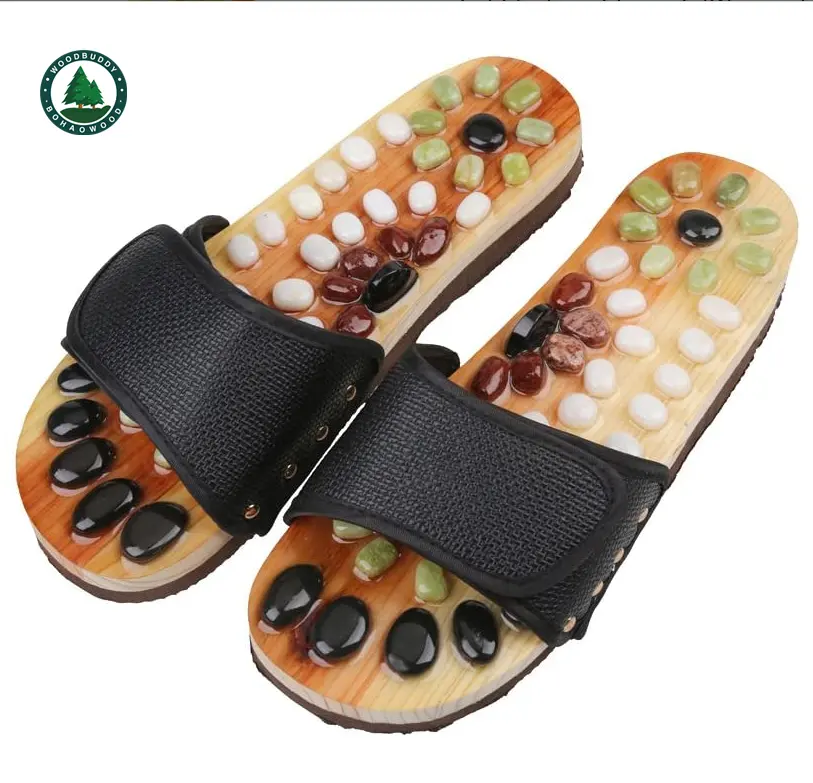 Factory Price Chinese Wooden Foot Massage Shoes Cobblestone Acupressure Therapy Massage Shoes