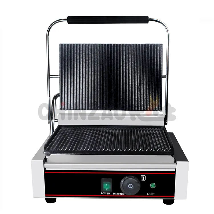 CHZ-820 Single Head Electric Panini Sandwich Grill with Grooved Grill Surfaces