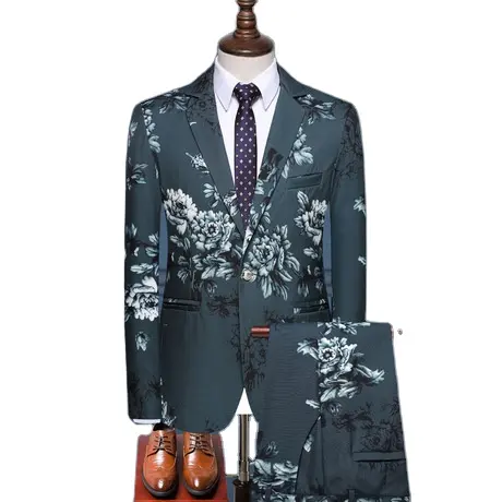 Navsegda 2021 Autumn business suit Korean edition gentlemen's business banquet printed performance dress slim two-piece set