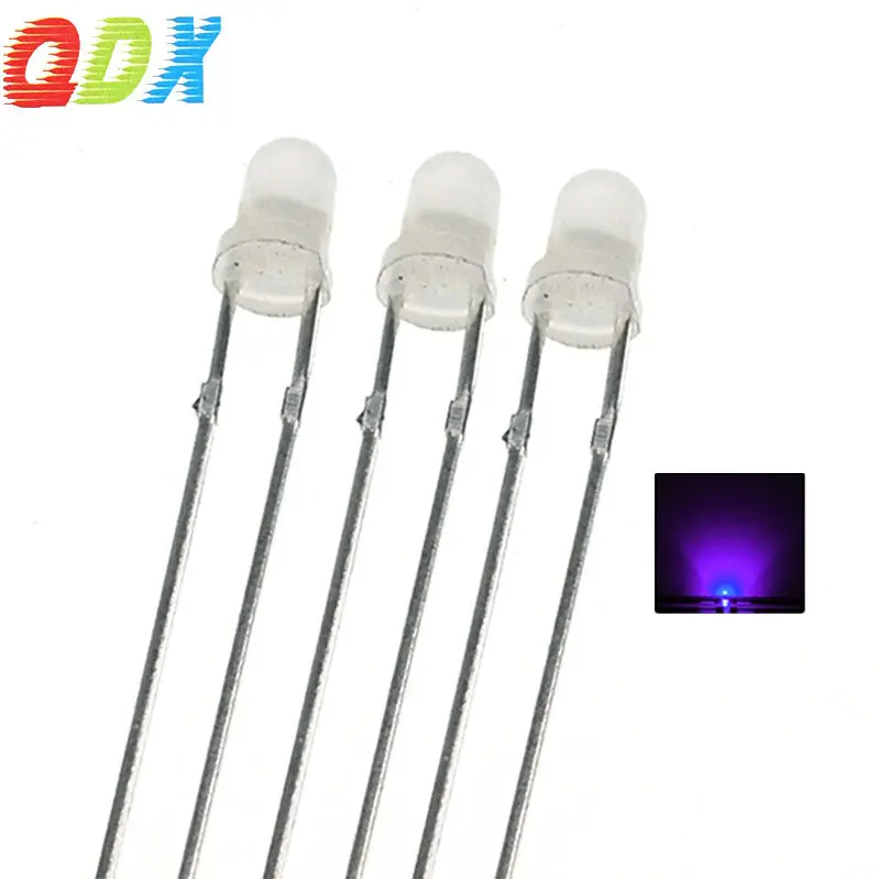 Factory Sales Low Power Consumption 3mm White Hair Purple 365nm Round Head Straight Plug-in 3mm Lamp Beads Led Light1000pcs/bag