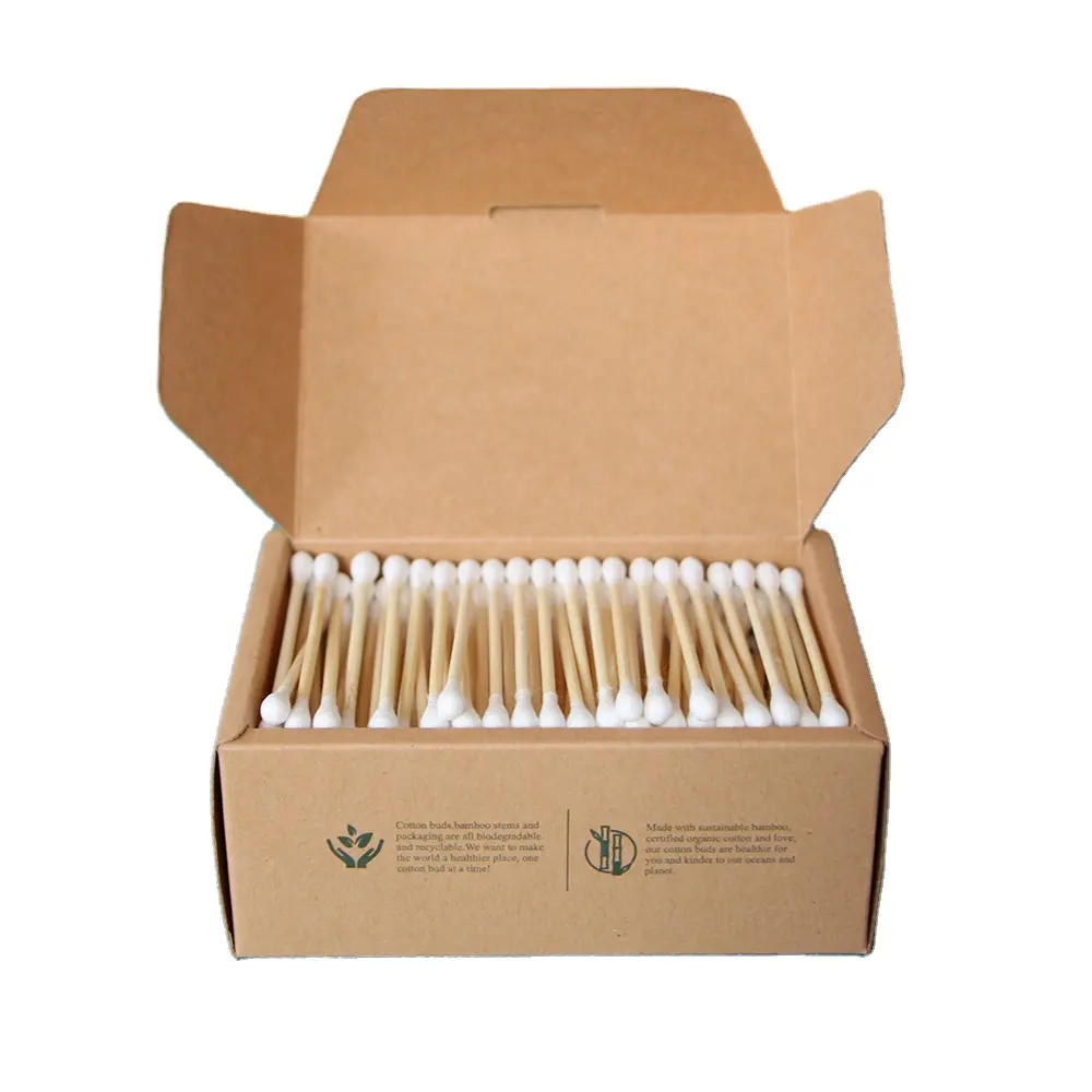 Accept OEM 200 Pcs Wooden Stick Bamboo Cotton EarBuds In a Kraft Box