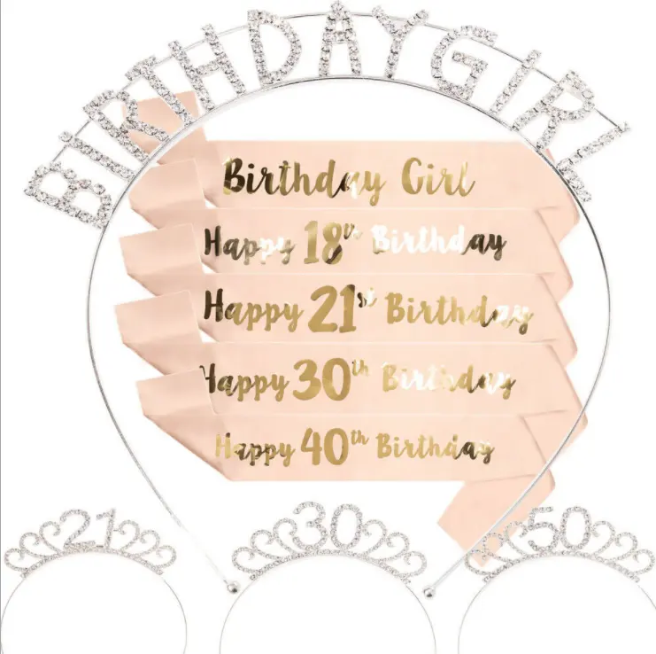 2022 High Quality Birthday Girl Rhinestone Tiara And Sash Kit Party Supplies