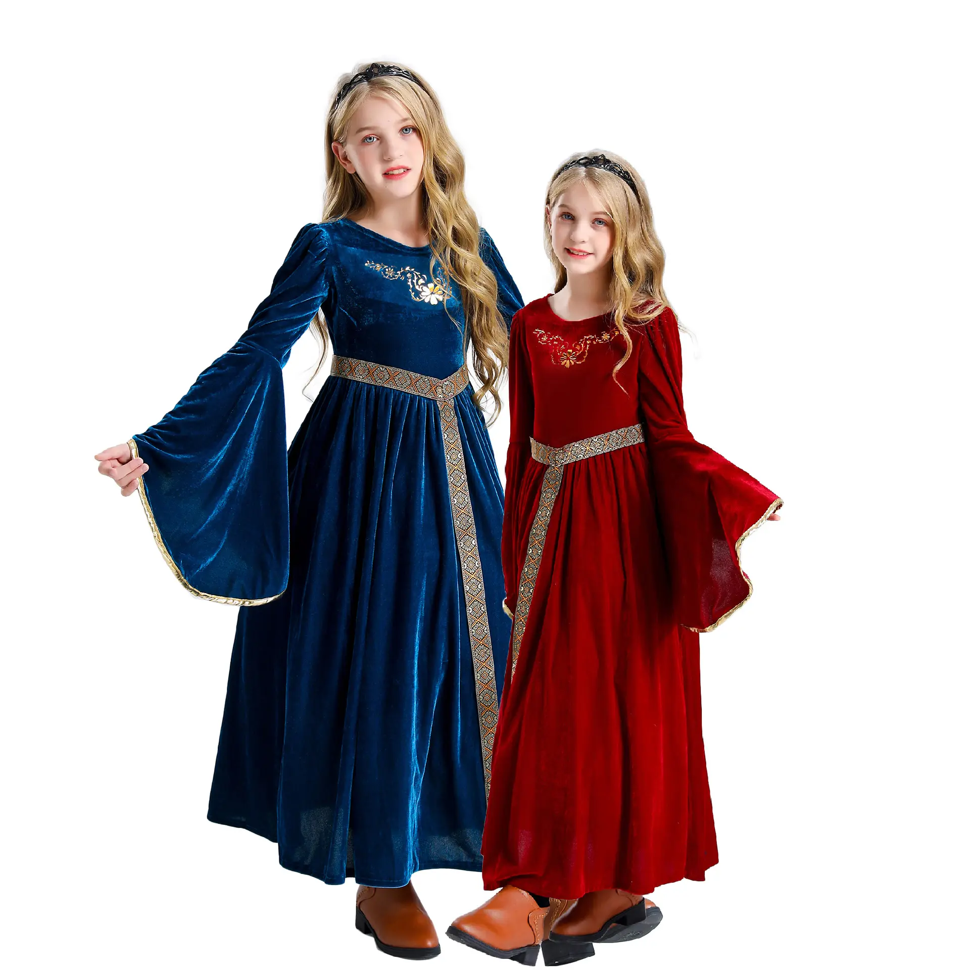 Детское бархатное Макси средневековое платье принцессы для девочек костюм на Хэллоуин