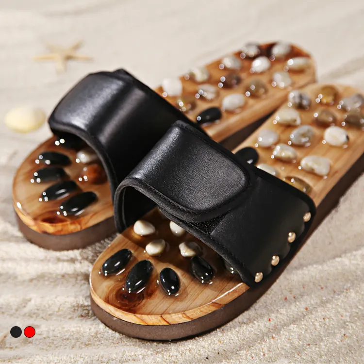 Stone wood Plantar Fasciitis Relief Foot Reflexology massage cobblestone massager accupressure slides slippers for men