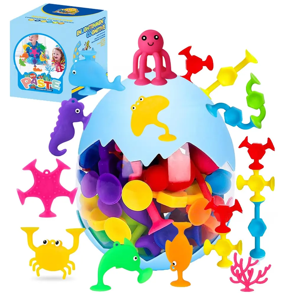 Новые креативные игрушки Монтессори, Детские Игрушки для ванны, силиконовые присоски, присоски для животных, сенсорные игрушки для путешествий