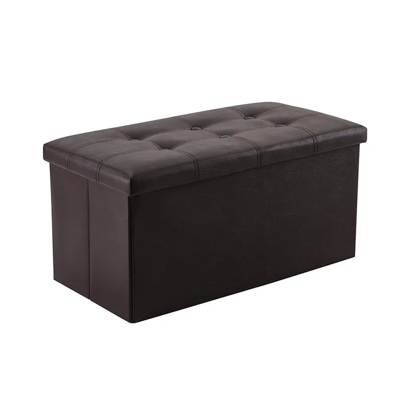 30 inches Live Room Furniture 80L Folding Faux Leather Collapsible Ottoman Stool Storage Bench With Buttons