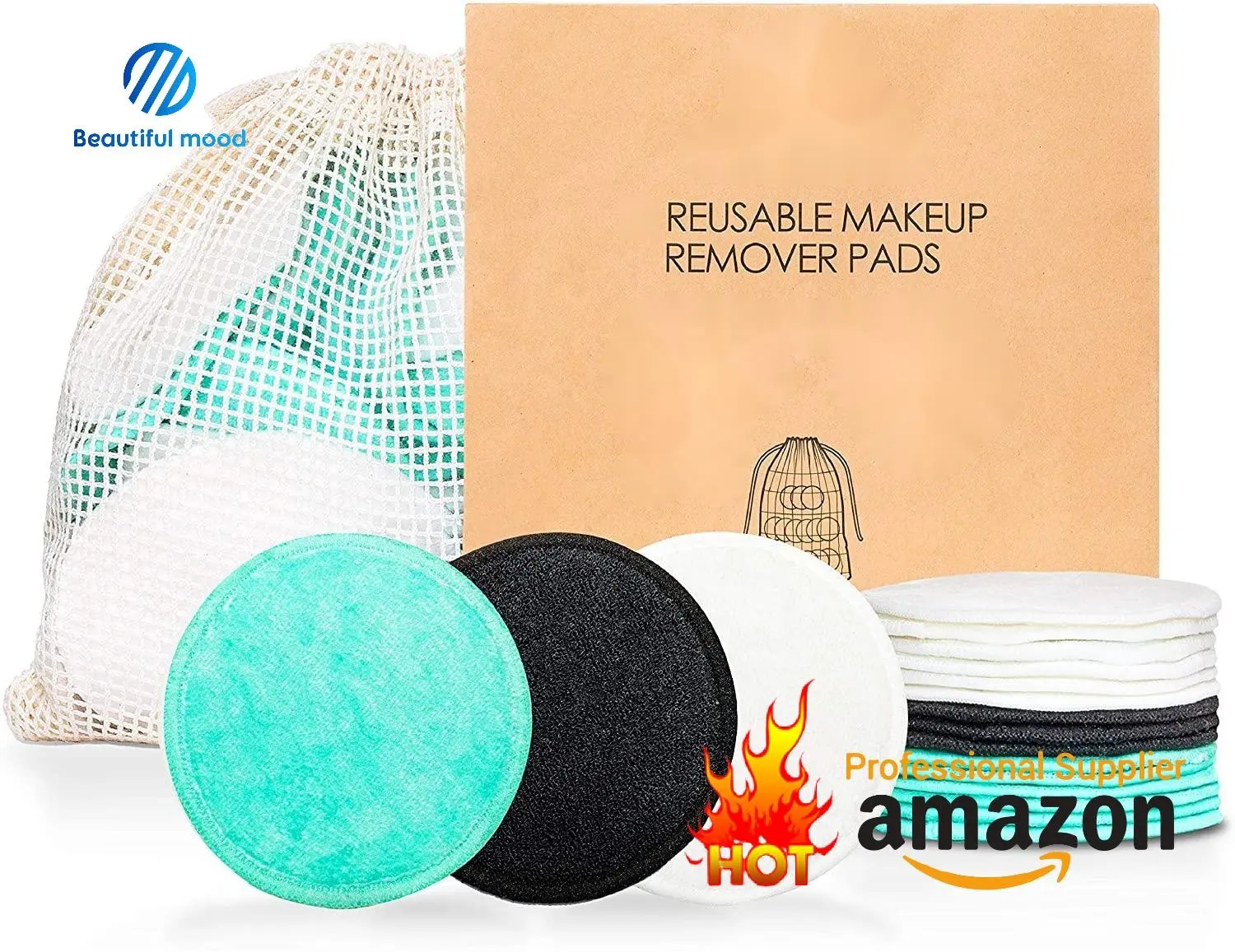 Eco Friendly Non-Toxic OEM Reusable Organic Bamboo Cotton Charcoal Package Washable Facial  Makeup Cleaning Pads