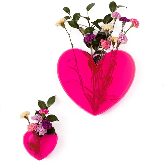Ваза различных цветов, горячая настенная акриловая ваза в форме сердца