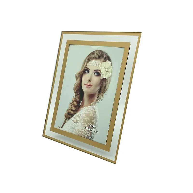 Flower Patter Crystal Glass Gold Photo Frame Set Business License Glass Certificate Frame Customize Glass Frame Wholesale