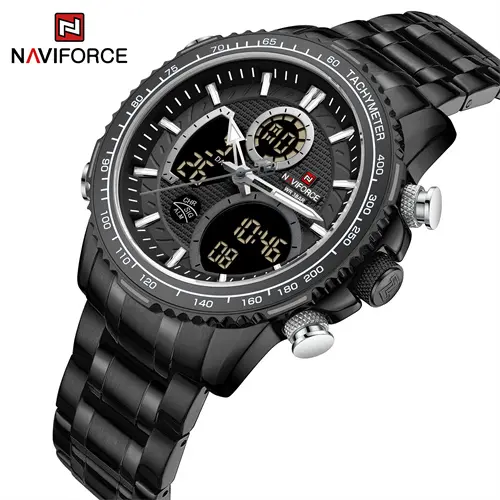 NAVIFORCE 9182 BB полностью черный большой циферблат 3 АТМ спортивные наручные часы для мужчин электронные часы секундомер светящийся мужской водонепроницаемый