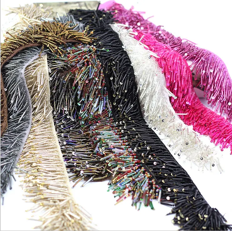 Exquisite heavy beaded fringe ribbon beaded wavy tassel & fringe trimming for clothing