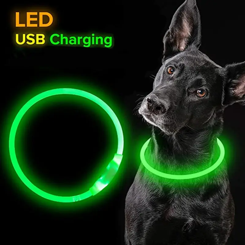 2024 аксессуары для собак, водонепроницаемый собачий ошейник с мигающим светом, USB, перезаряжаемый ночной, светящийся светодиодный ошейник для собак