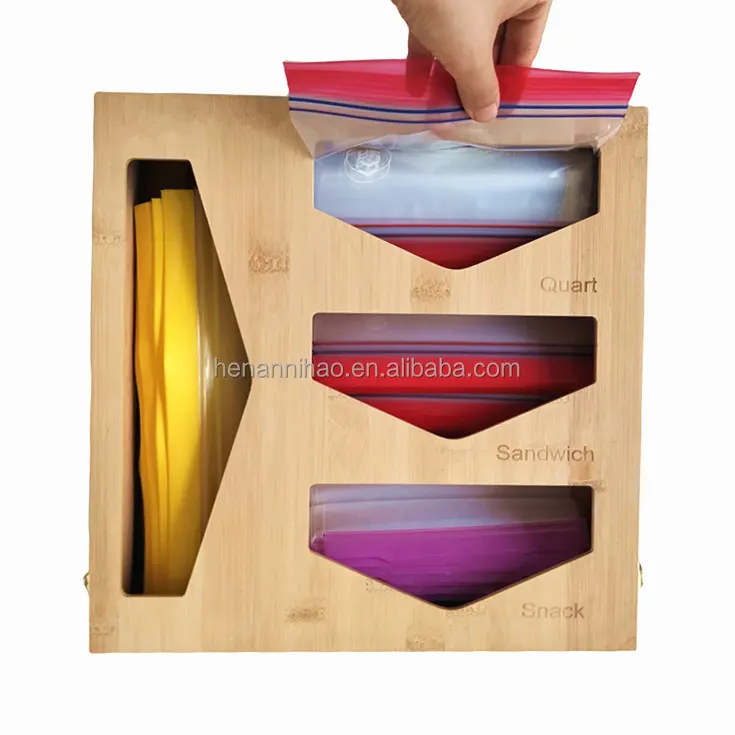 Bamboo Ziplock Bag Storage Organizer and Dispenser for Kitchen Drawer-Wood Ziplock Food Storage Bag Baggie Holders