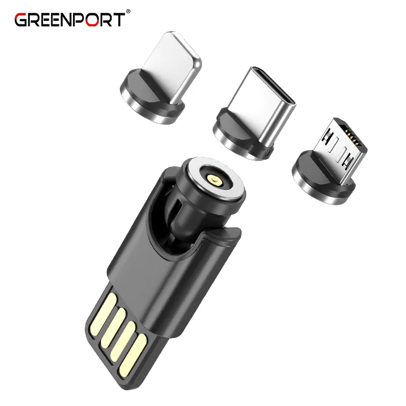New Arrival 3 in 1 Mini Magnetic Charger 540 Degree USB Charger Mobile Cable 2.4A Portable Charger Micro USB Cable For Phones