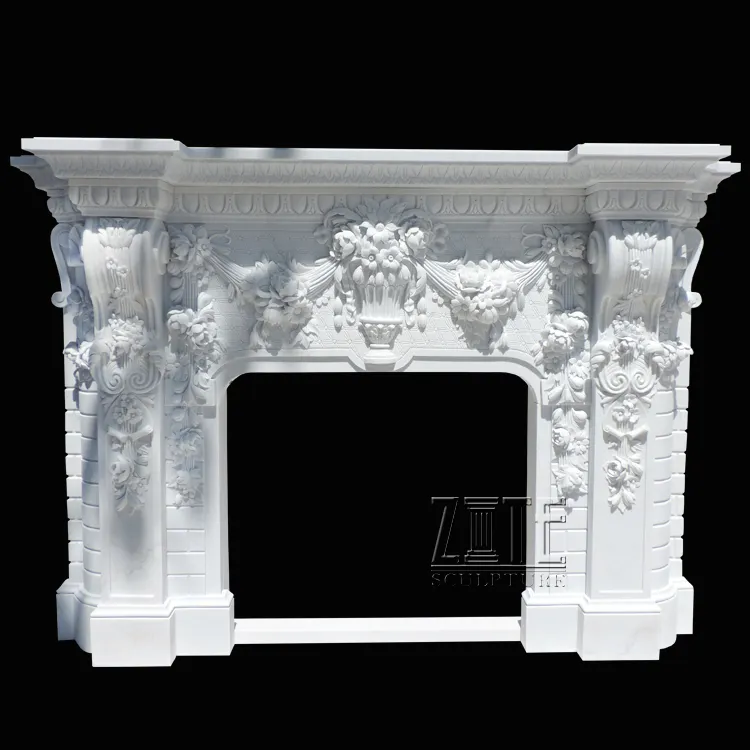 Fireplace Mantel Custom China Carved Luxury White Natural Stone American Style Marble Fireplace Mantel