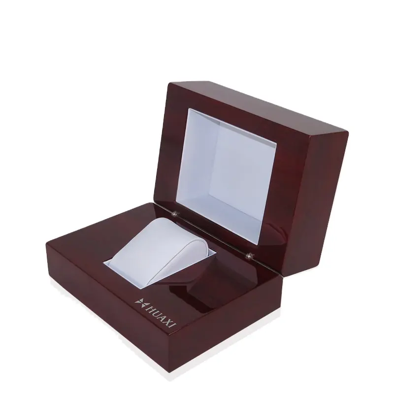 Коробка под заказ Красная деревянная коробка для часов с логотипом из серебряной фольги