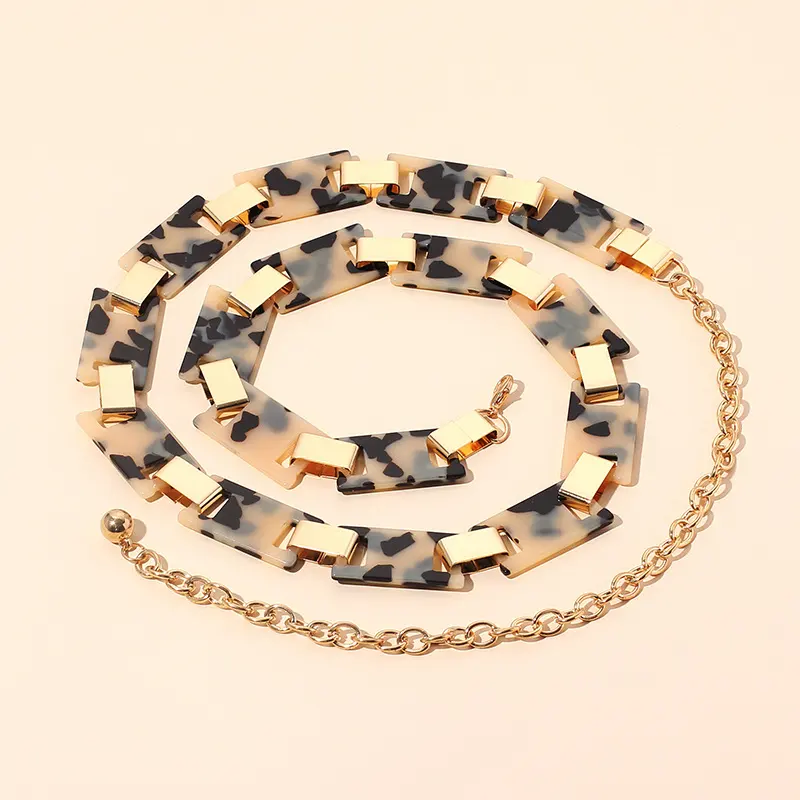 European And American New Accessories Metal Resin Leopard Print Belt Fashion All Match Acrylic Waist Chain