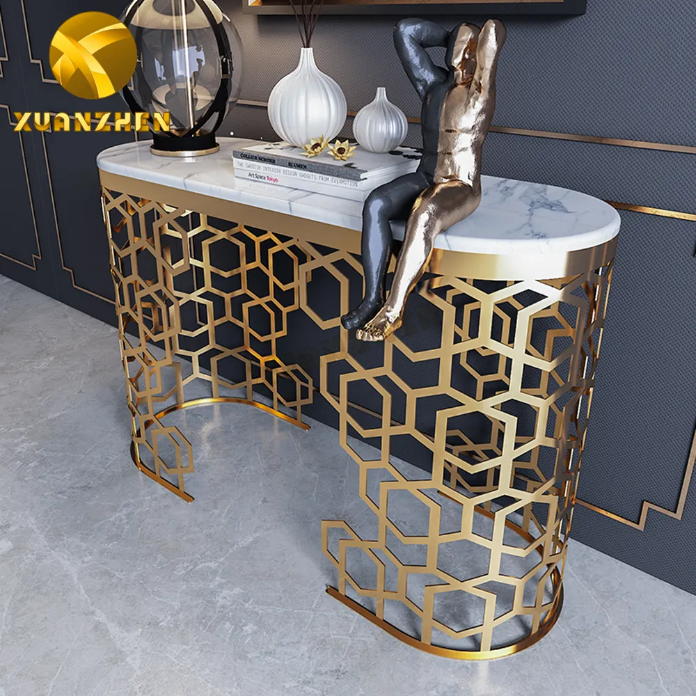 Living room furniture sets luxury hallway table modern gold stainless steel console table for sale CT031