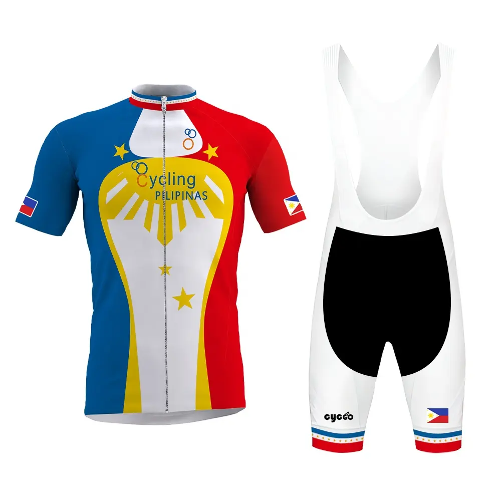 New Philippine Flag Bike Suit Breathable Quick Drying Mountain Bike Shirt Tops Bib Shorts Custom Jersey Cycling Wear