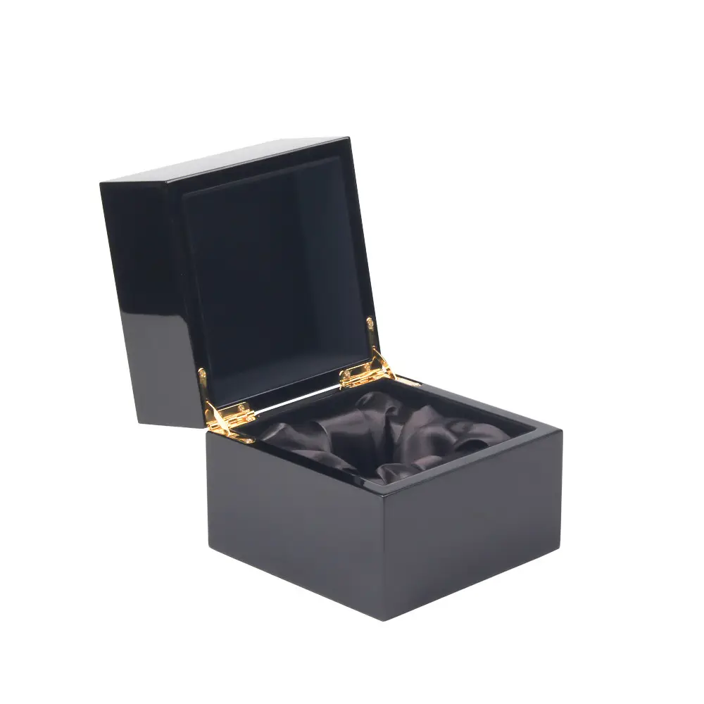 Черная деревянная коробка для часов с логотипом под заказ, глянцевая окрашенная шелковой подкладкой для ювелирных изделий, часов, Подарочная чайная упаковка, упаковочная коробка