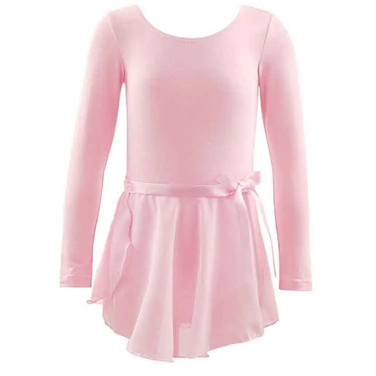 Girls Cotton Chiffon Long Sleeves Children Dance Costumes Ballet Dancing Dress Gymnastics Leotard With Tied Skirt