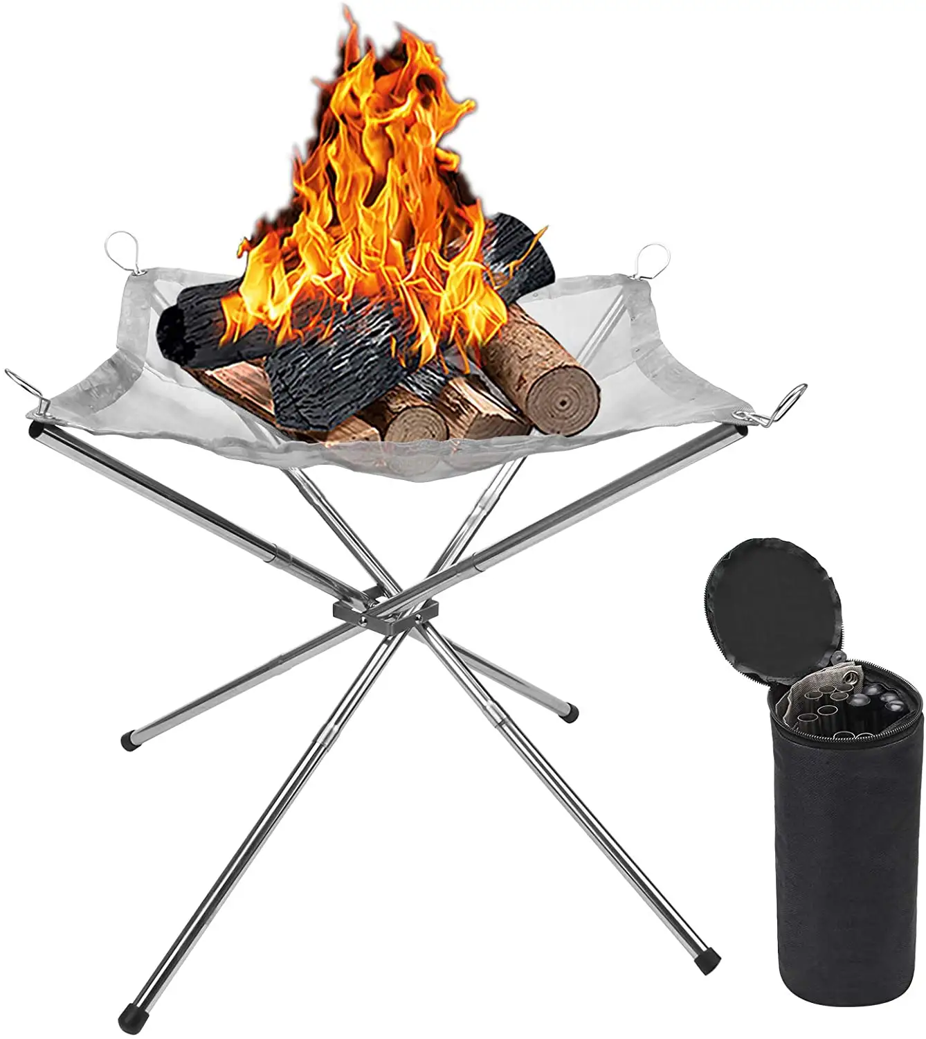 Large size stainless steel net mesh tripod square colapsible portable foldable outdoor camping fire pit table