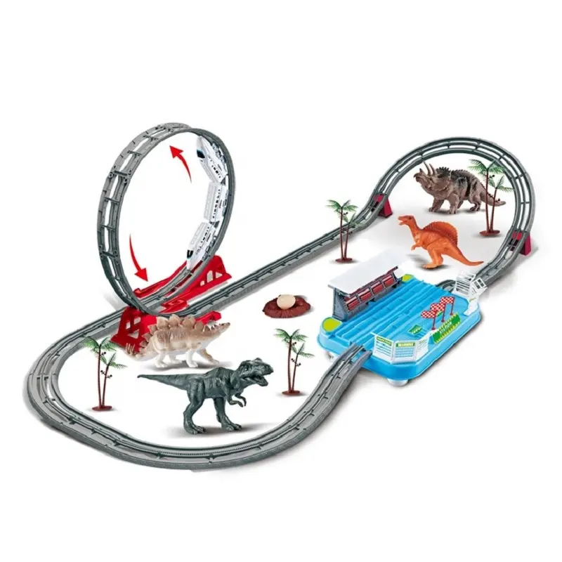 Large Size Assembly Electric Track Car Toy Dinosaur Train Track Play Set Dinosaur World Toys For Children With 360 Loop Climbing