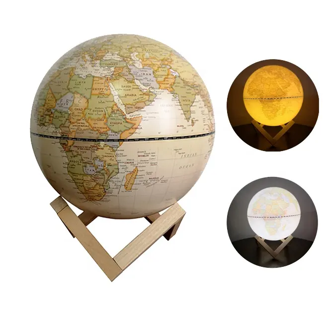 IN STOCK! Antique World Map Globes with Wooden Base for Office Desk Classroom Decoration Globe with LED Lighting