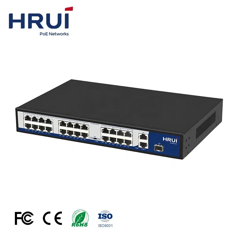 2021 HRUI Electric Extender 24 Ports PoE Network Gigabit Switches Support Vlan and Extend for CCTV Telecom
