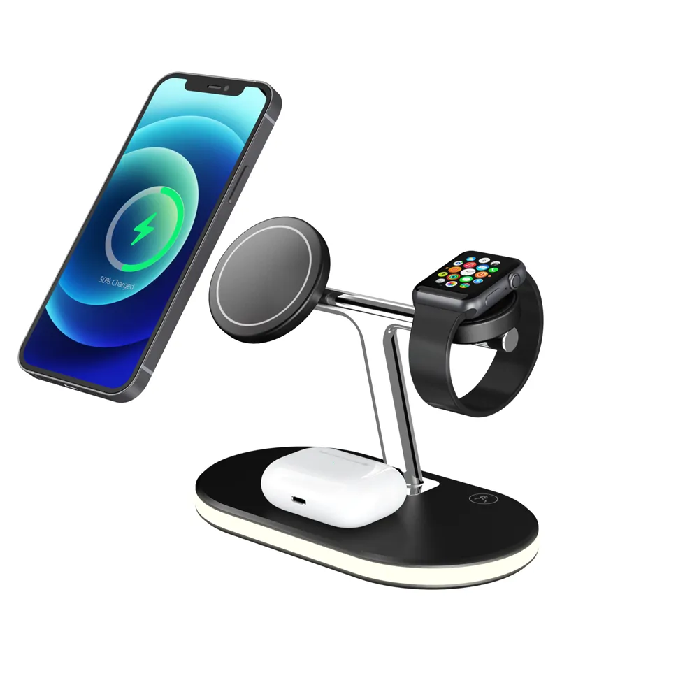 LANGWEI Hottest Sale 3 in 1 Magsafing Charger Desktop Table Cell Phone Stand Mobile Wireless Charging Dock Station