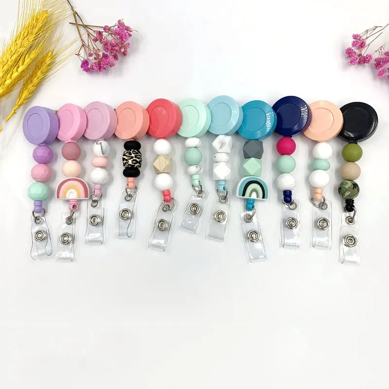 Silicon Beads Id Badge Holder with Clip Retractable ID Badge Reels for Nurses Teachers