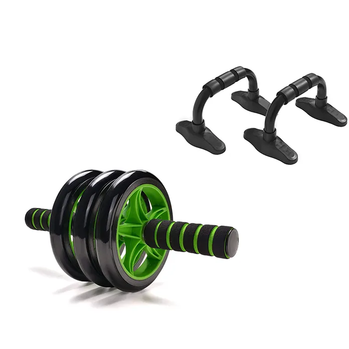 AB wheel roller and 3 wheels with push up bar for exercise body