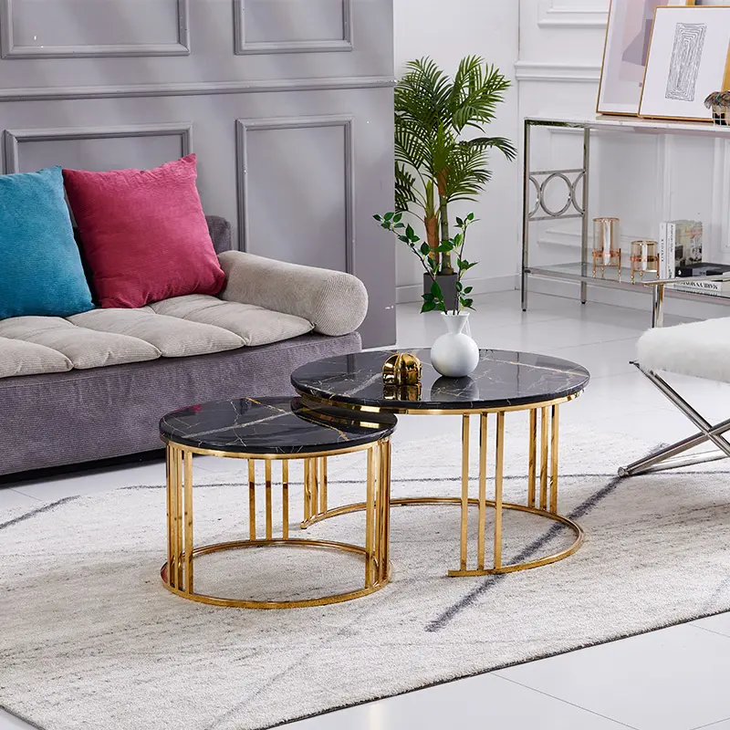 New arrival modern simple  Design Nordic living room office Marble Tea Table Round Gold Luxury stainless Coffee Table