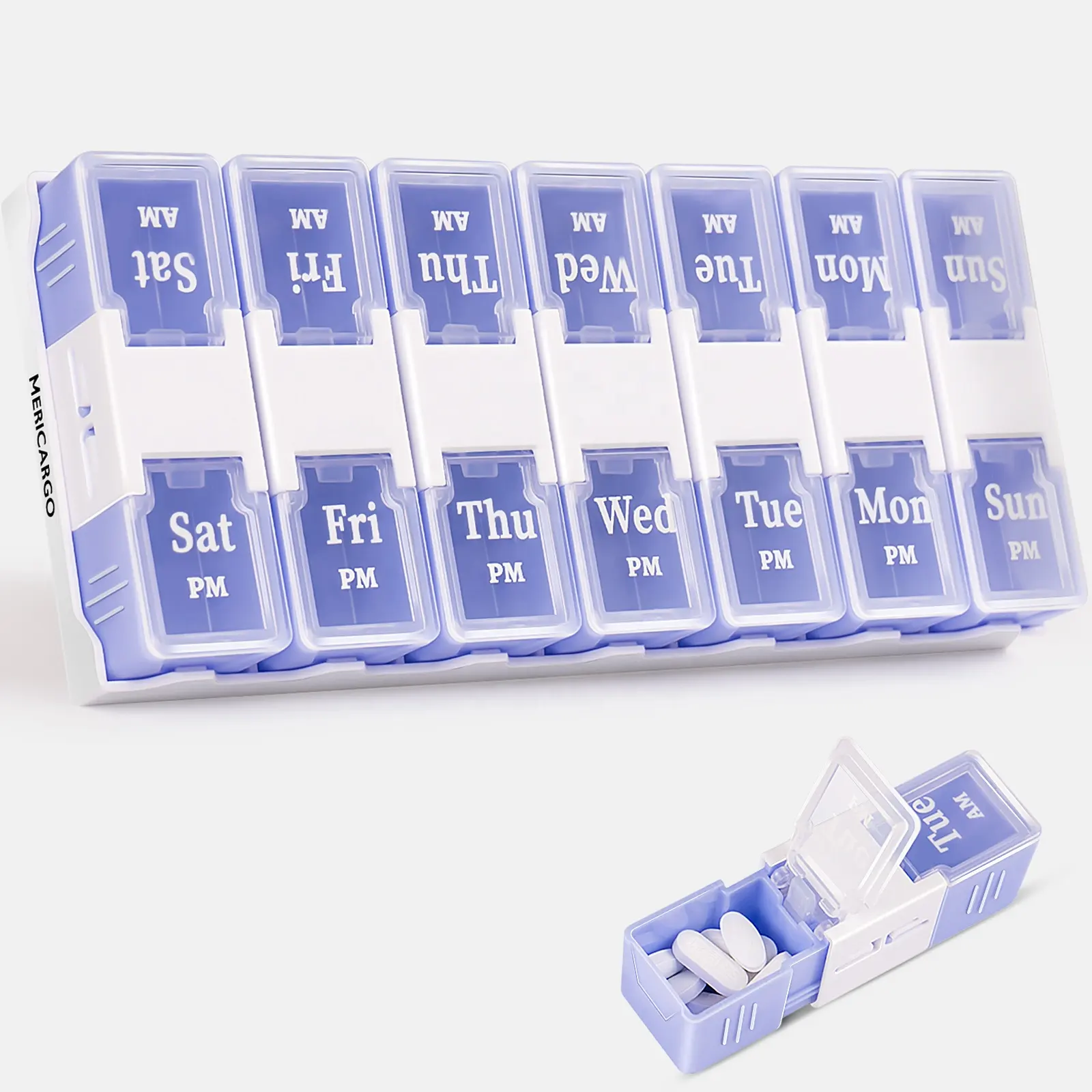 Weekly Pill Box 7 Day For Travel Pill Case AM PM Day and Night Medicine Organizer with 14 Grids Custom Logo