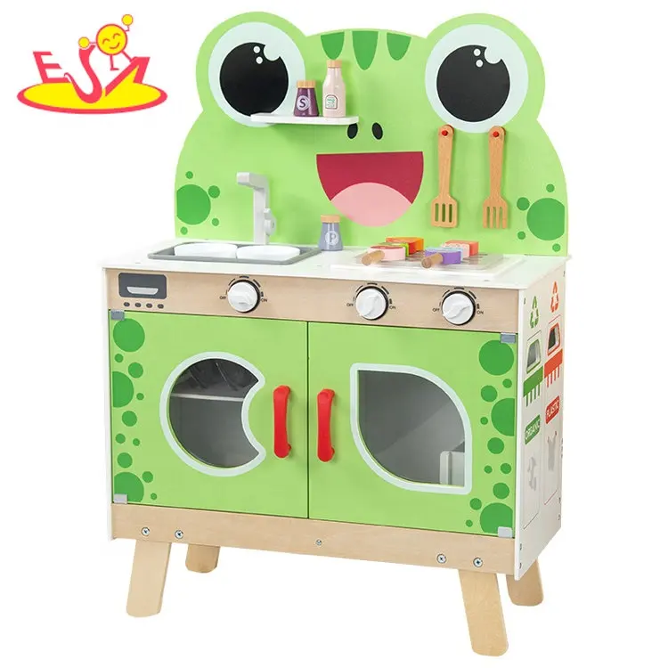 Детский комплект ролевых игр, мультяшная Зеленая Деревянная лягушка, кухонная игрушка W10C740