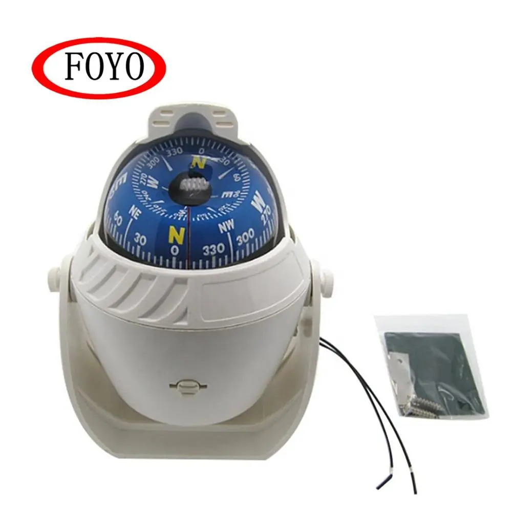 FOYO Brand Highest Quality Marine compass Hiking Gear Kit LED Light Magnetic Nautical Compass Guide Ball Marine Navigation White