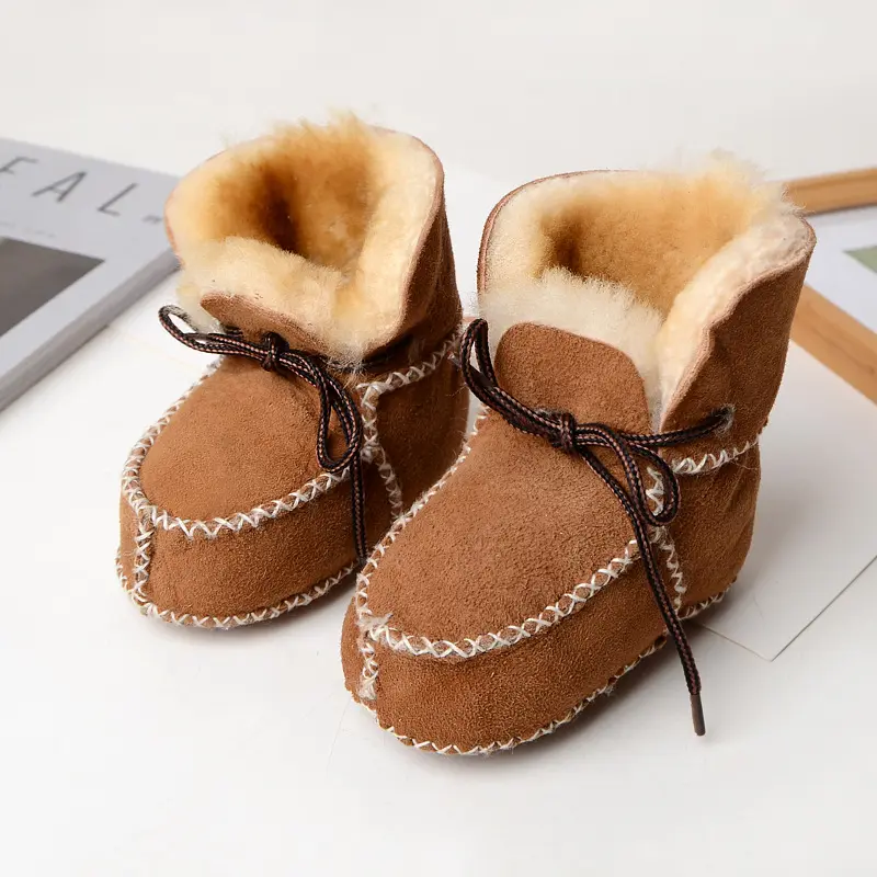 Winter Warm Thicken Sheepskin Children's Snow Boots Baby Shoes baby casual shoes Sheepskin hair leather baby shoes