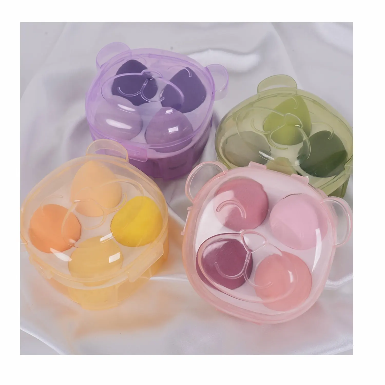 Muestras De Maquillaje Gratis 4 Piezas Wholesale Bear Beauty Egg Blender Cases Price Private Label Soft Puff Makeup Sponge Set