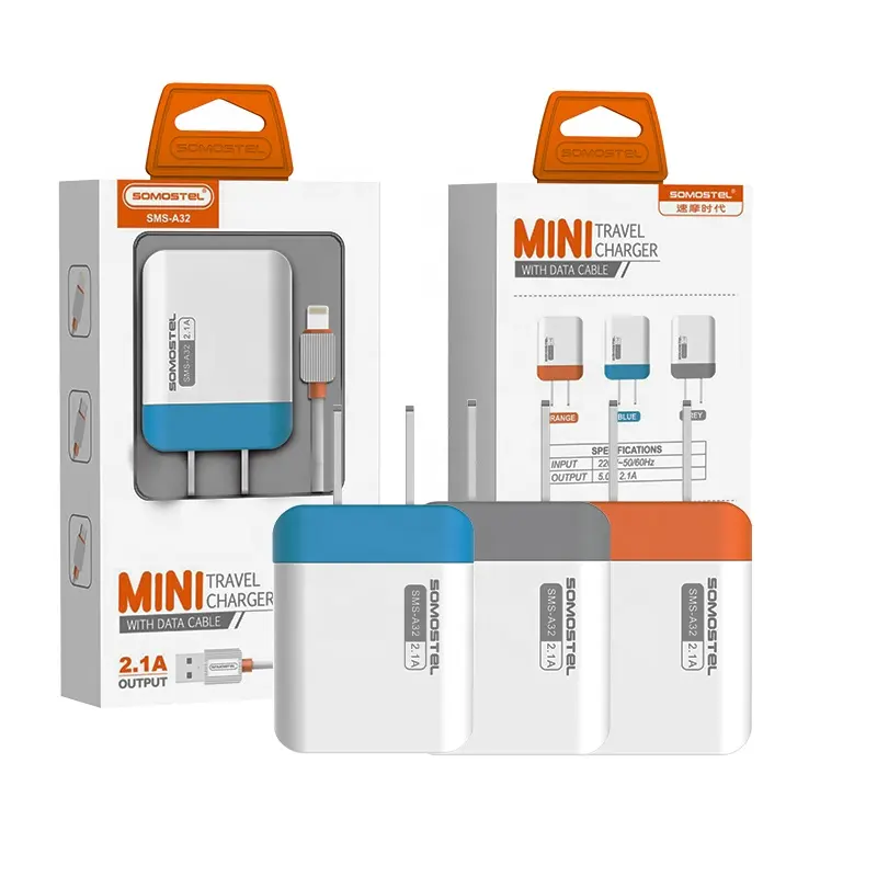 Somostel SMS-A32 cargadores para celulares oem charger 2 in 1 usb charger with usb cable 2.1a