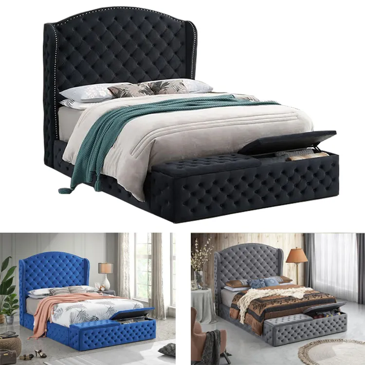 2020 Factory New Design Upholstered Round King Size Fabric Bed With Storage