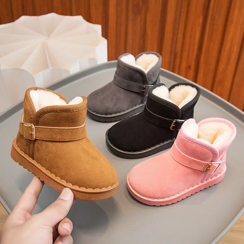 Высококачественные детские зимние ботинки, нескользящая обувь для маленьких мальчиков, однотонная обувь для младенцев с резиновой подошвой, зимняя меховая детская хлопковая обувь