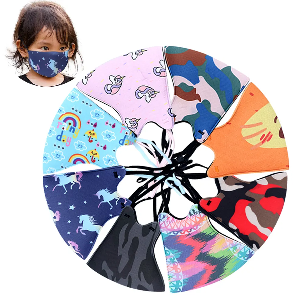 Fashion Cotton polyester Reusable masks Breathable Fabric Skin Care Cartoon Printed Face Cover Kid Children party Mask