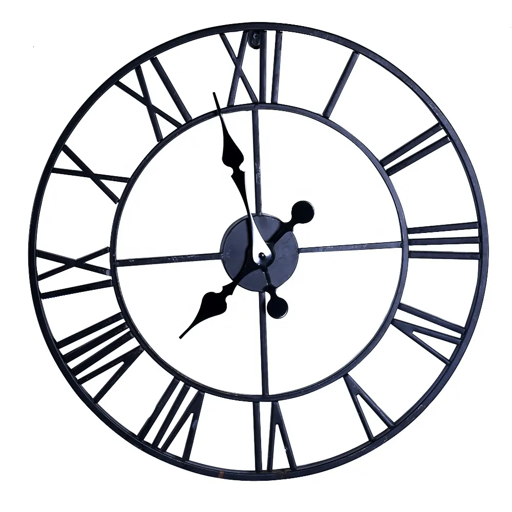 Черные внутренние бесшумные металлические декоративные часы с питанием от батарейки, европейские промышленные винтажные большие настенные часы из кованого железа